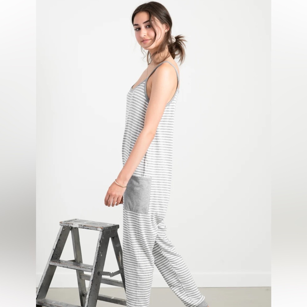GREY/WHITE STRIPE ROMPER